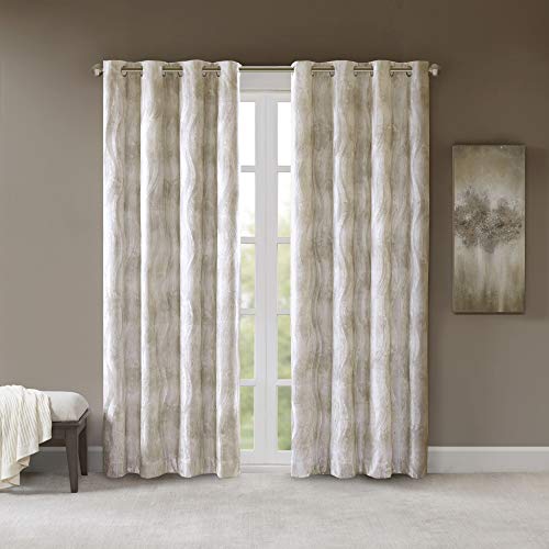 Sun Smart Total Blackout Curtain Victorio Printed Jacquard Grommet Top Single Window Curtain Panel Thermal Insulated Light Blocking Drape for Bedroom Living Room and Dorm 50 x 95 inches, Ivory von Sun Smart