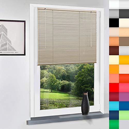 Aluminium Jalousie nach Maß, Jalousien Alu Jalousien nach maß innen Innenjalousien Maßanfertigung, für Fenster und Türen, Fenster, Klemmfix ohne Bohren (Beige, Höhe: 130cm x Breite: 120cm) von Sun World