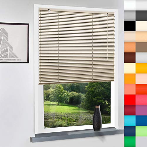 Aluminium Jalousie nach Maß, hochqualitative Wertarbeit, 28 Farben verfügbar, Maßanfertigung, für Fenster und Türen, Alu Jalousien, Decken und Wandmontage (Beige, Höhe: 130cm x Breite: 210cm) von Sun World