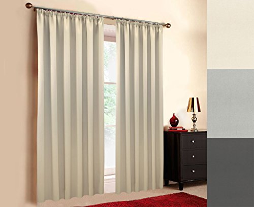 Hochqualitativer schwer entflammbarer Verdunkelungsvorhang nach Maß (M1 und B1 Zertifikat), Kräuselband, Thermovorhang, Vorhang nach Maß, Gardinen nach Maß, Beige (330cm Höhe x 145cm Breite) von Sun World