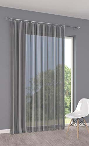 Maßgeschneiderte Gardine Design: “Andorra“, inklusive Kräuselband (Universalband), Vorhang nach Maß, Höhe 90-290 cm, Breite 1-12 Meter (Grau, 240 x 150 cm/HxB) von Sun World