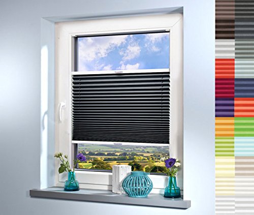Plissee nach Maß, deutsche Wertarbeit, hochqualitative Wertarbeit, für Fenster und Türen, alle Größen, Maßanfertigung, Jalousie, Faltrollo (Farbe: Anthrazit, Höhe: 141-150cm, Breite: 51-60cm) von Sun World