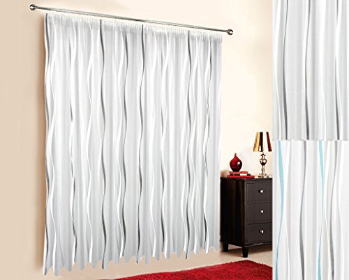 SUNWORLD Maßgeschneiderte Scherli Voile Store Gardine “Aqua“ Gardinen nach Maß Kräuselband Vorhang nach Maß, Höhe: 90–295cm (Silber, 225cm Höhe x 300cm Breite) von SUNWORLD