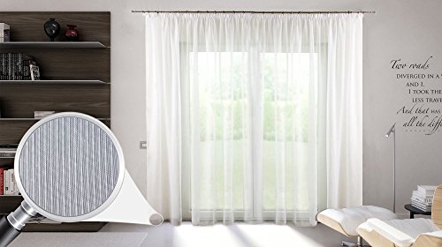 SUNWORLD Maßgeschneiderte Voile-Store-Gardine „Stripe“ inklusive Blei und Kräuselband (Universalband), halbtransparente Maßanfertigung von 90 bis 295cm Höhe (180 x 400 cm/HxB) von SUNWORLD