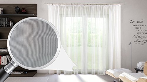 Sun World Maßgeschneiderte weiße Dreher Store Gardine mit Effektgarn verziert, inklusive Blei und Kräuselband (Universalband), halbtransparente Maßanfertigung von 90 bis 295cm Höhe(245 x 400 cm/HxB) von Sun World