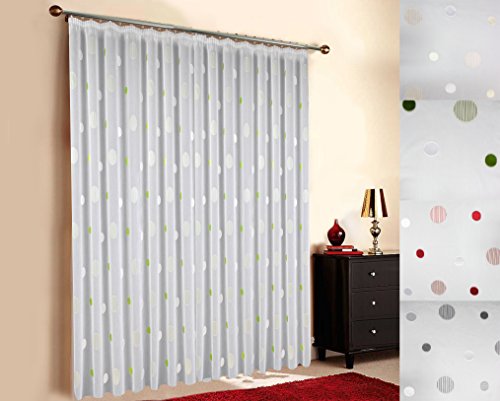 Sun World Maßgeschneiderte weiße Scherli Voile Store Gardine “Effekt Kreise“, inklusive Kräuselband (Universalband), Vorhang nach Maß, Höhe 90 – 295 cm, Breite 1 –12 Meter (Grün, 260 x 400 cm/HxB) von Sun World