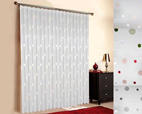 Sun World Maßgeschneiderte weiße Scherli Voile Store Gardine “Effekt Kreise“, inklusive Kräuselband (Universalband), Vorhang nach Maß, Höhe 90 – 295 cm, Breite 1 –12 Meter (Weiß, 235 x 350 cm/HxB) von Sun World