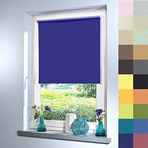 Sun World Tageslicht Rollo nach Maß, Blickdicht, hochqualitative Wertarbeit, alle Größen, für Fenster und Türen, Rollo nach Maß, Klemmfix ohne Bohren (160cm Höhe x 45cm Breite/Dunkelblau) von Sun World