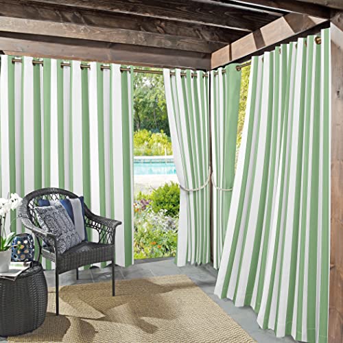 Sun Zero Valencia 2er-Pack Cabana Streifen-Vorhang für drinnen und draußen, UV-Schutz, energieeffizient, 2 Stück, Polyester, Spa Grün, 54 Inches x 84 Inches von SUN ZERO