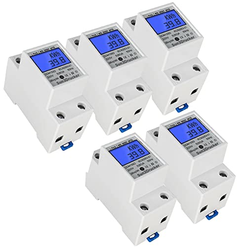 LCD Digitale Stromzähler Wechselstromzähler Hutschiene KWh Zähler 5(80) A 1-phasiger 2-poliger 2P-DIN-Schienen-Stromzähler (5) von Sun3Drucker