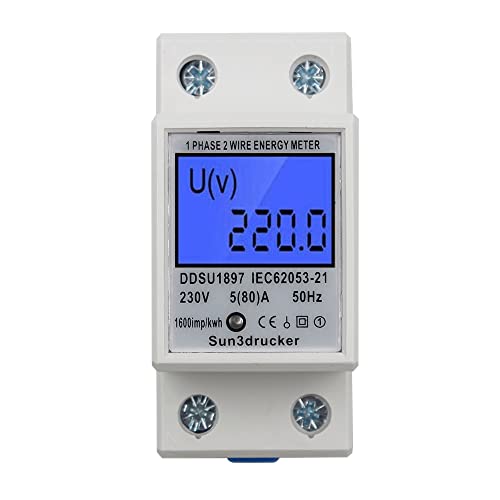LCD Digitale Stromzähler Wechselstromzähler Hutschiene KWh Zähler 5(80) A 1-phasiger 2-poliger 2P-DIN-Schienen-Stromzähler von Sun3drucker