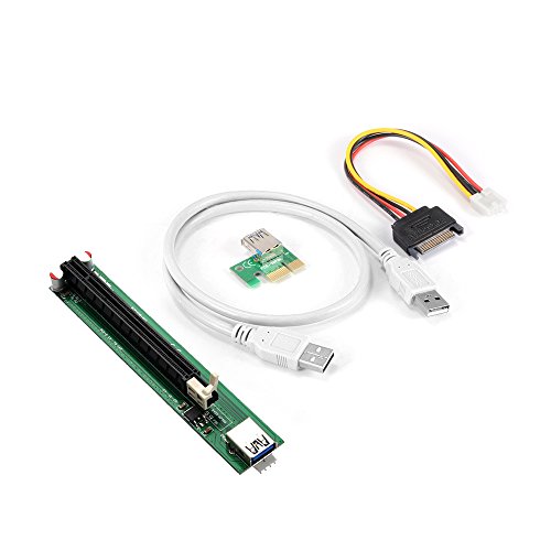 Sun3drucker PCI-E USB 3.0 1X to 16X Mining Machine Enhanced Extender Riser Card Adapter w/SATA 4Pin Power Cable 60cm USB Cable von Sun3drucker