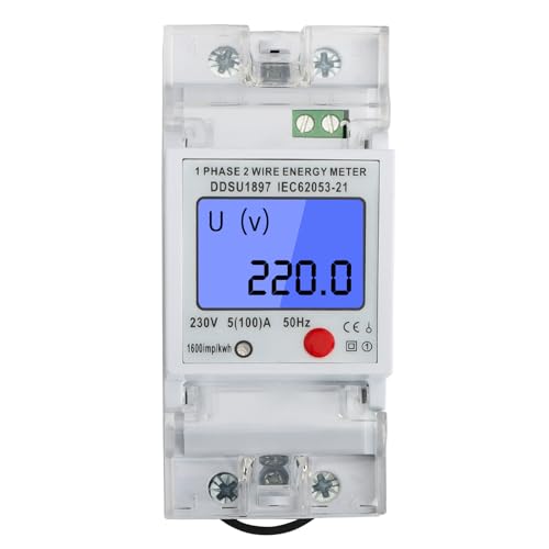 LCD Digitale Stromzähler Wechselstromzähler Hutschiene KWh Zähler 5(100) A 1-phasiger 2-poliger 2P-DIN-Schienen-Stromzähler (Without wifi) von Sun3drucker