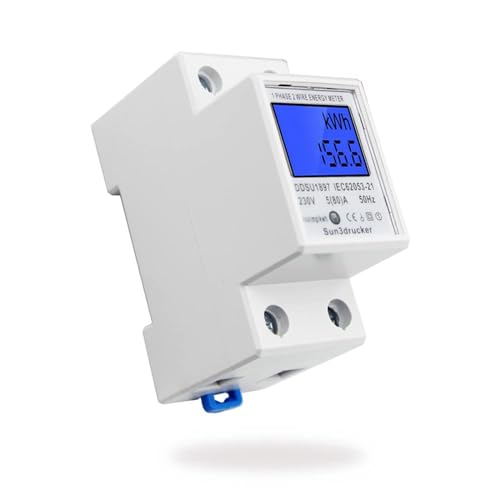 Stromzähler Hutschiene 1 phase Wechselstromzähler - 80A 230V DIN LCD Digitaler Stromzähler, Zwischenzähler/Strom Zähler Verbrauchsmessgerät, Ungeeicht, S0 Schnittstelle Zähler von Sun3drucker