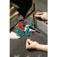 Fleck-Glas Rotmeise Vogel Suncatcher. Wandbehang Panel. Oma Geschenk. Von Der Natur Inspiriertes Wohndekor. Indoor Outdoor Dekor von SunArtGlassGallery