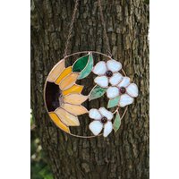 Glasmalerei-Fensterbehang Sonnenblume Sonnenfänger Hartriegelholz Blumen von SunArtGlassGallery