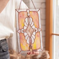Rosa Glasmalerei Suncatcher Handgemachter Fensterschmuck von SunArtGlassGallery