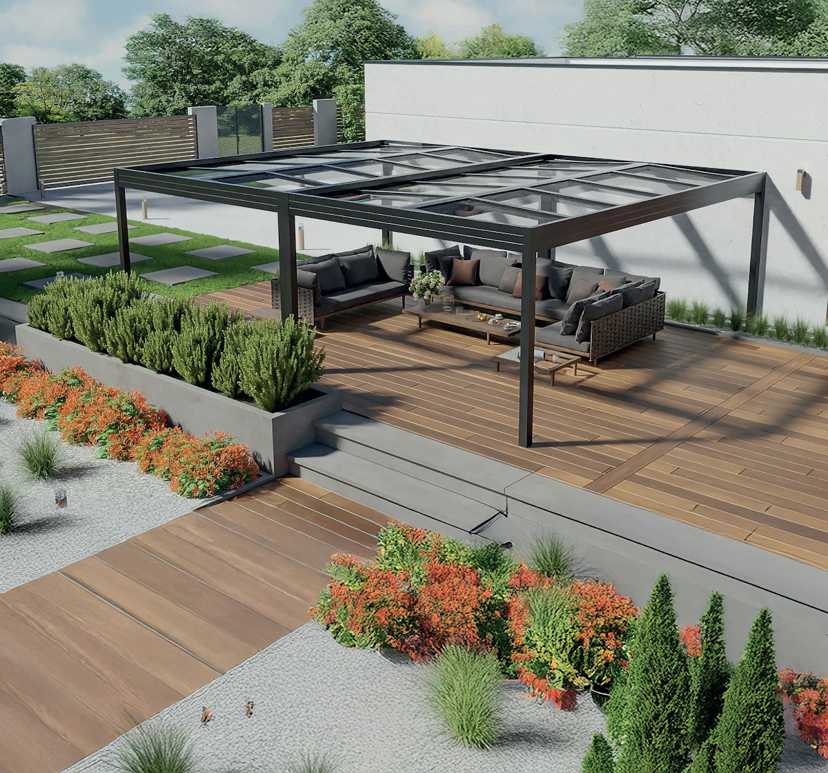 SunElements Carport SunPort Kristall mit Klarglas Dach (Einzel- & Doppelcarport) B 718 x T 345 cm (Gr. Doppel M) von SunElements