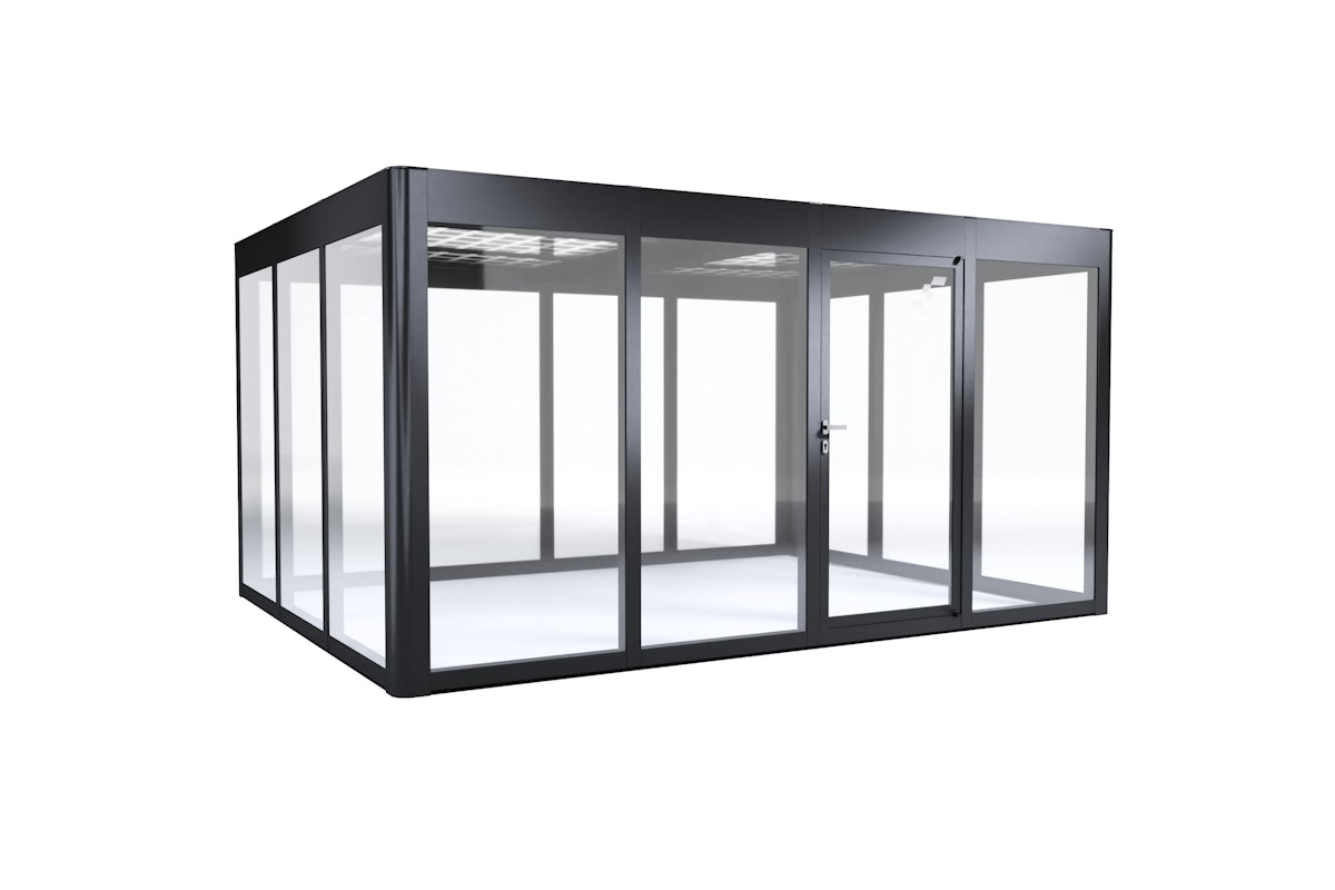 SunElements Design Gewächshaus SunGarden Energy mit Photovoltaikdach 3.4 anthrazit-metallic, Wände: 6mm Acrylglas klar, Dach: Doppelglasmodule 40 % Transparenz von SunElements
