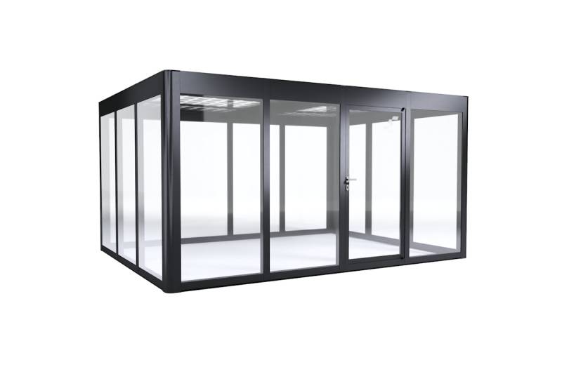 SunElements Design Gewächshaus SunGarden Energy mit Photovoltaikdach 3.4 anthrazit-metallic, Wände: 6mm Acrylglas klar, Dach: Doppelglasmodule 40 % Transparenz von SunElements