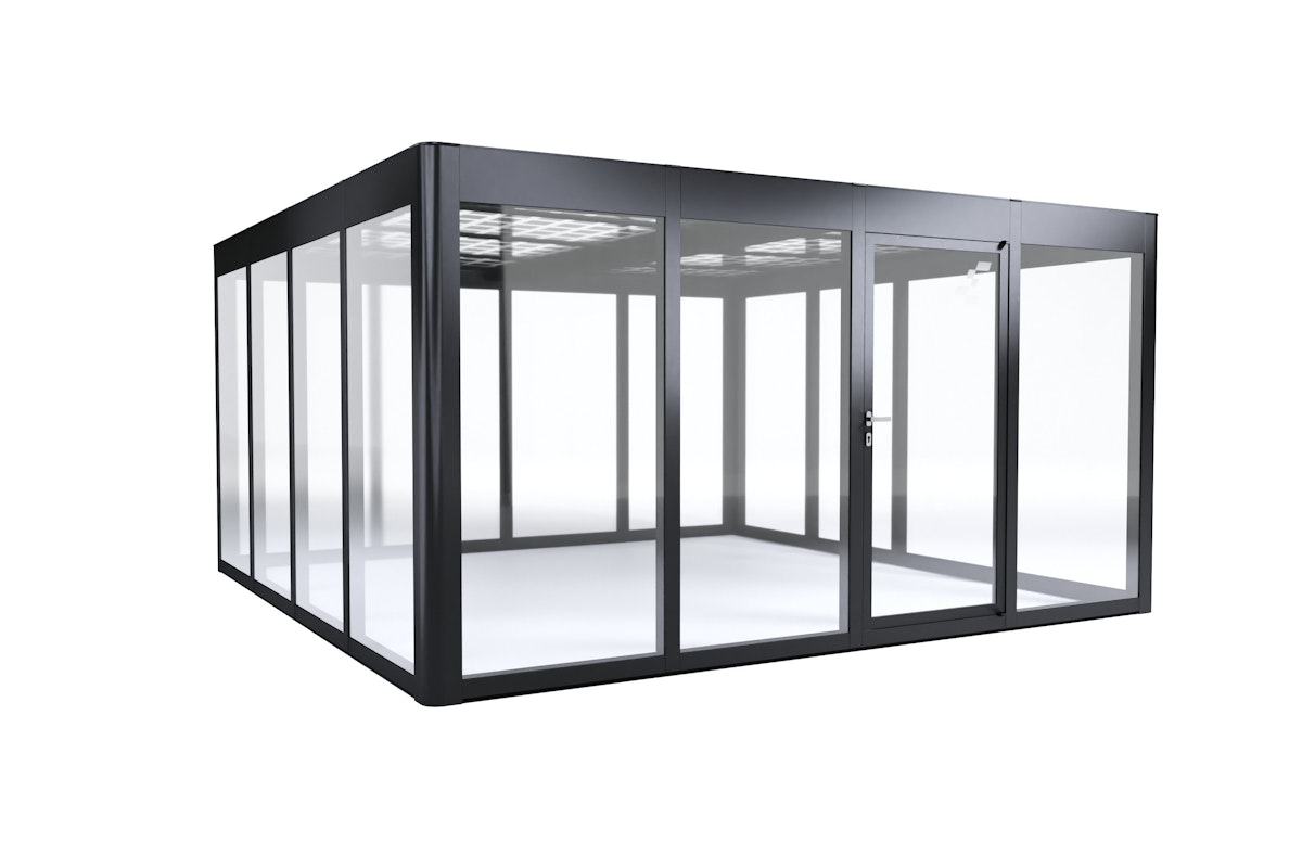 SunElements Design Gewächshaus SunGarden Energy mit Photovoltaikdach 4.4 anthrazit-metallic, Wände: 6mm Acrylglas klar, Dach: Doppelglasmodule 40 % Transparenz von SunElements