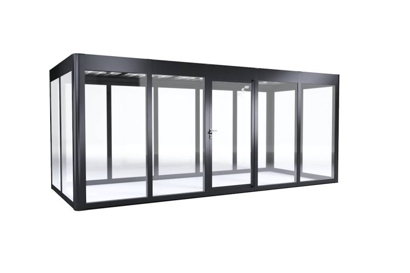 SunElements Design Gewächshaus SunGarden Energy mit Photovoltaikdach 5.2 anthrazit-metallic, Wände: 6mm Acrylglas klar, Dach: Doppelglasmodule 40 % Transparenz von SunElements