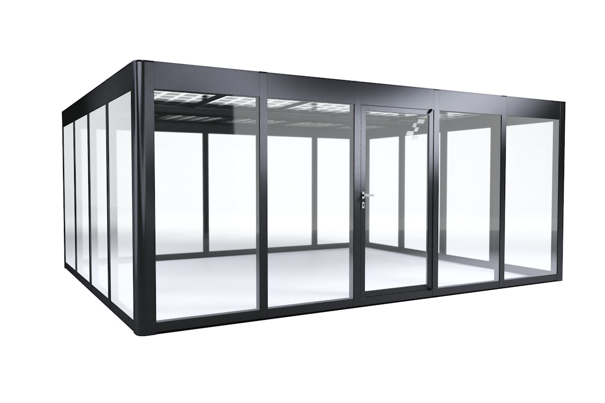 SunElements Design Gewächshaus SunGarden Energy mit Photovoltaikdach 5.4 anthrazit-metallic, Wände: 6mm Acrylglas klar, Dach: Doppelglasmodule 40 % Transparenz von SunElements