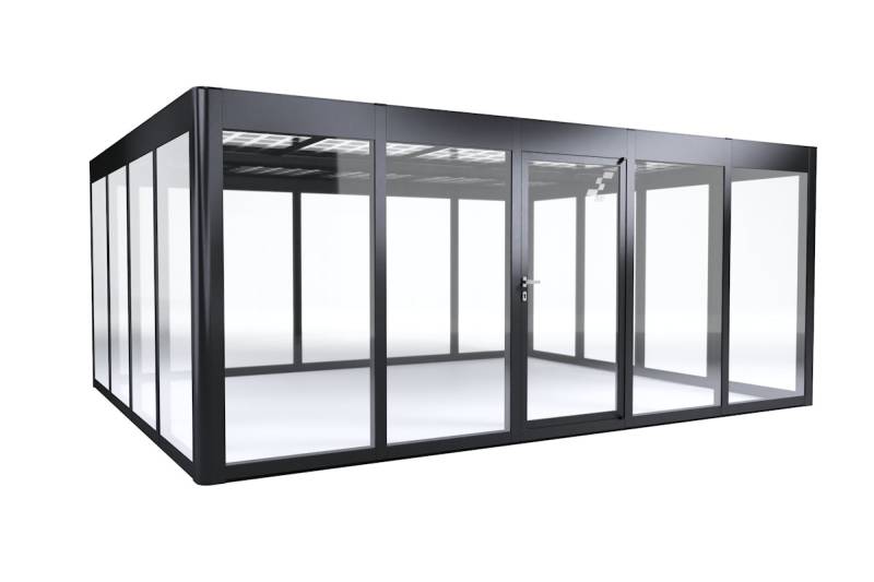 SunElements Design Gewächshaus SunGarden Energy mit Photovoltaikdach 5.4 anthrazit-metallic, Wände: 6mm Acrylglas klar, Dach: Doppelglasmodule 40 % Transparenz von SunElements