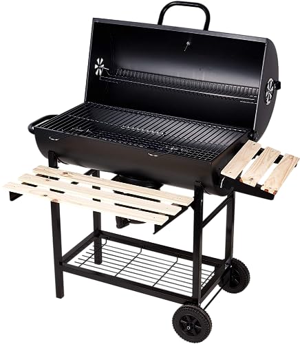 SunJas Grillwagen Holzkohlegrill, BBQ Grill Holzkohle mit Rädern, Anthrazit Standgrill, Grillkamin inkl. integriertes Thermometer und Lüftungsschieber, Gartengrill, Grillfläche: 70X38.5 cm von SunJas