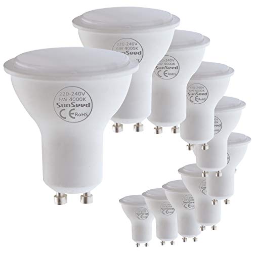 SUNSEED 10x GU10 LED Lampe 6W ersetzt 41W Neutralweiß 4000K 490 Lumens 120° von SUNSEED