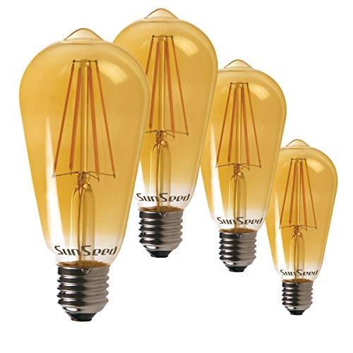 SUNSEED 4x Glühfaden LED Edison dimmbar Lampe E27 6W extra Warmweiß 2200K von SUNSEED