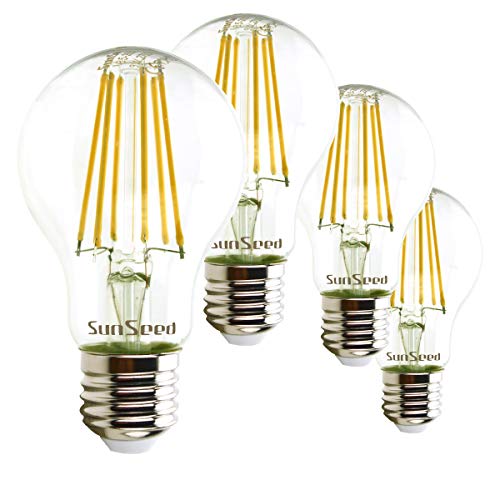 SUNSEED 4x Glühfaden LED classic Lampe E27 9W ersetzt 83W Warmweiß 2700K von SUNSEED