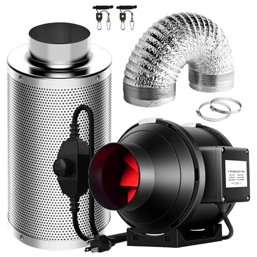 SunStream 100mm Luftfilter-Set, Kohlefilter, 190 CFM Inline-Kanal-Ventilator mit Drehzahlregler und 7.62m Abluftschlauch, für Indoor-Gärtnerei Hydrokultur mit 2 Stück Ratchet Hanger SunStream 100mm Luftfilter-Set, Kohlefilter, 190 CFM Inline-Kanal-Ventilator mit Drehzahlregler und 7.62m Abluftschlauch, für Indoor-Gärtnerei Hydrokultur mit 2 Stück Ratchet Hanger von SunStream