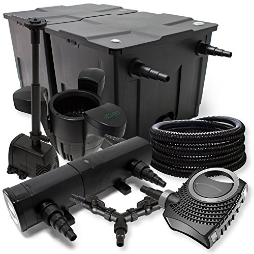 SunSun Komplettset: CBF-350B Teichfilter bis 60000 L, NEO10000 Teichpumpe 10000l/h 80W, CUV-218 Teichklärer 18W, 25m Teichschlauch 25mm, SK-30 Skimmer 2500l/h, HJ-943 Springbrunnen 800l/h, Y-Verteiler von SunSun