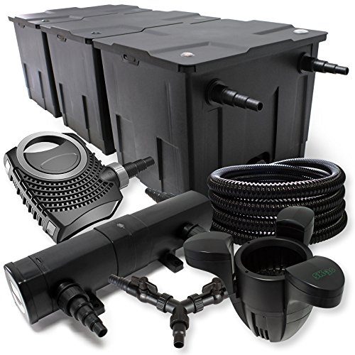 SunSun Komplettset: CBF-350C Teichfilter bis 90000 L Teichfilteranlage, NEO10000 Teichpumpe 10000l/h 80W, CUV-224 Teichklärer 24W, 25m Teichschlauch 25 mm, SK-30 Skimmer 2500l/h 45W, Y-Verteiler von SunSun