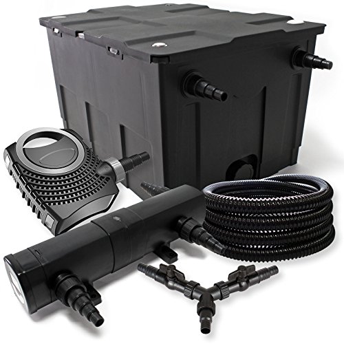 SunSun Komplettset: CBF-550 Teichfilter bis 60000L Teichfilteranlage als Durchlauffilter, NEO10000 Teichpumpe 10000l/h 80W, CUV-218 Teichklärer UVC Klärer mit 18W, 25m Teichschlauch 25 mm, Y-Verteiler von SunSun