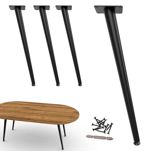 SunVFaFa 4 Stück Möbelfüße Schwarz 40 cm – Schräg zulaufende Stuhlbeine, Metall Tischbeine für Couchtisch, Schreibtisch, Nachttisch, Stuhl – Moderne DIY Möbelfuß mit verstellbaren Bodenschonern von SunVFaFa