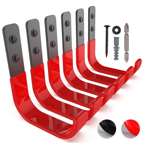 SunVFaFa Robuste Garagenhaken, schwerlast Wandhaken, J Garage Haken zum Aufhängen, Stahl-Wandhalterung Werkstatt Organizer für Aufbewahrung, Leiter, Werkzeuge, Gartengeräte (6 Stück,10cm, 22kg) von SunVFaFa