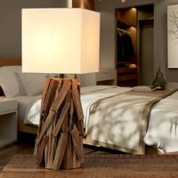 Tischleuchte Treibholz Stoff 53 cm Nachtisch Wohnzimmer von Suna Living