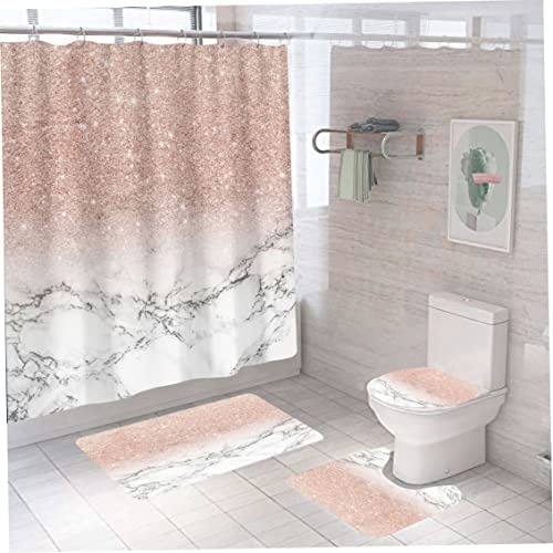 4pcs Marmor Duschvorhang Set Badezimmer Vorhang Marmor Druckvorhang Marmordesign mit Teppichen und Bademattenzubehör Stoff Marmor für Badezimmer Duschvorhänge von SunaOmni