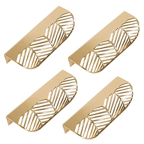 SunaOmni Gold Schrankgriffe 4 Stück Blattform Schrankgriffe Messing Gold Möbelgriffe Küchentür Kupfer Schubladengriffe Hardware Schubladenknöpfe Schubladengriffe Schrankgriff von SunaOmni