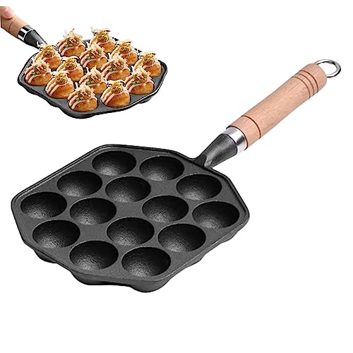 Takoyaki-grillpfanne Mit 14 Löchern, Antihaftbeschichtet, Mit Abnehmbarem Griff, Gusseisenpfanne, Takoyaki-maker, Kugel-pfannkuchenpfanne Für Pfannkuchenbällchen, Spiegeleier, Pfannkuchenpfanne, von SunaOmni