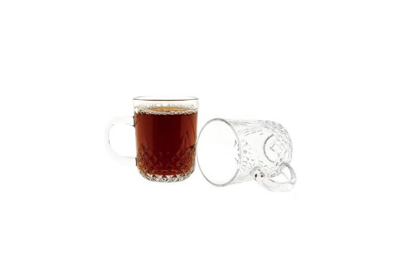 Sunay Gläser-Set 6er Set Henkelgläser mit dekorativem Diamantmuster, 240 ml, Glas, 6-teilig, 240 ml von Sunay