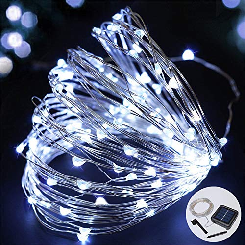 Sunboia Solar Lichterkette,100 LED Solar Lichterkette Weihnachten,Solar Silberdraht Lichterketten,Garten Außen,LED Lichterkette für Party,Weihnachten,Halloween,Fest Deko usw-weiß von Sunboia