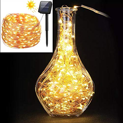 Sunboia Solar Lichterkette LED Lichterketten mit Silberdraht 10M 100 LEDs 8 Modi Wasserdicht Lichterketten für Weihnachten Partys Garten Hochzeiten Aussen Dekoration,Warmweiß von Sunboia