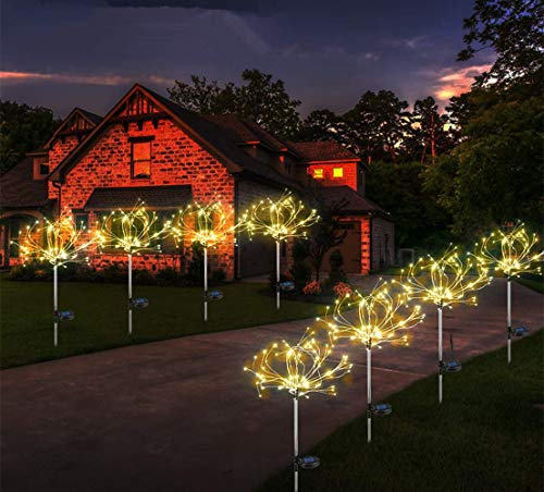 Sunboia Solarleuchten für den Außenbereich solarbetrieben 90 LEDs Landschaftsbeleuchtung,Feuerwerk Sterne für Gehweg,Garten Weihnachten Party Dekoration (Warmweiß 2er Stück) von Sunboia