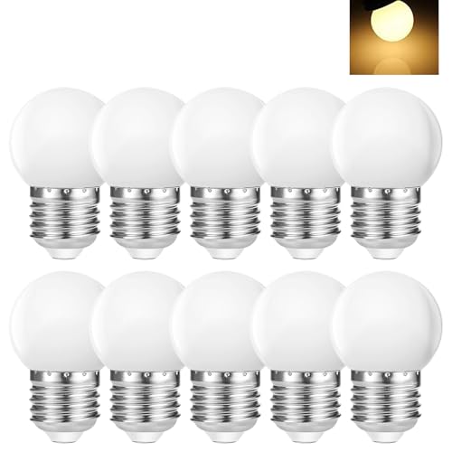 Suncan 10 Stück E27 Schraube Sockel 1W LED Glühbirne Globe Lampe,Ersatz für 5W Glühbirne, für Urlaub Party Dekoration,AC220V, 3000K Warm Weiß von Suncan
