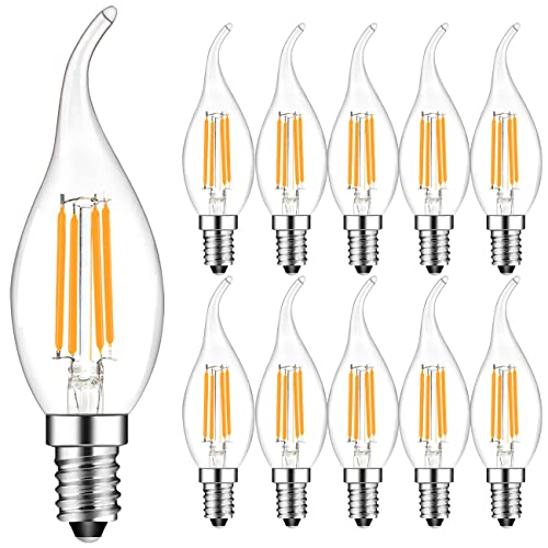 Suncan 4W LED Kandelaber Birne Nicht Dimmbar,2700K Warmweiß Filament Licht,E14 30W Glühlampen Ersatz,Flamme Form Bent Spitze,360lm,10er Pack von Suncan