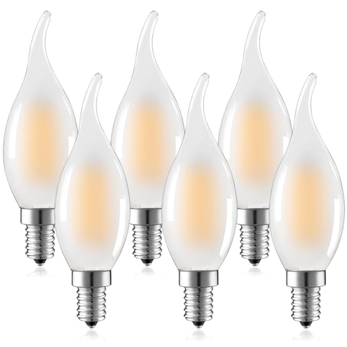 Suncan E14 LED Lampe Dimmbar, Kerzenform, 4W, 360 Lumen, 2700K Warmweiß Filament, Matt Glas, 6 Stück,Energieklasse F von Suncan