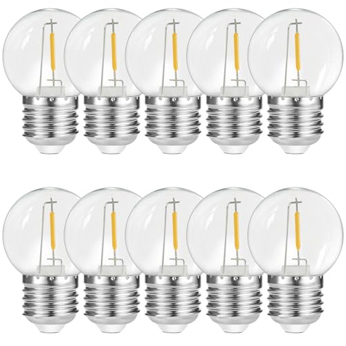 Suncan E27 LED Warmweiss 1 Watt Kunststoff für Lichterkette, Vintage Glühbirne G45 1W LED Filament Lampe Ersetzt 5 Watt Edison Glühbirne Warmweiß, LED E27 Aussenbereich, Nicht Dimmbar,10 Stück von Suncan